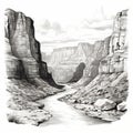 Minimalist Black And White Sketch Of Grand Canyon - Nashville Inspired Royalty Free Stock Photo