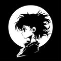 Anime - black and white isolated icon - vector illustration Royalty Free Stock Photo