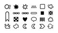 Minimalist black and white vector icons set with stars, chains, hearts, speech bubble, moon shapes, and checkerboard patterns Royalty Free Stock Photo