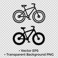 Minimalist icon, mountain bike vector, black and white, outline and silhouette versions Royalty Free Stock Photo
