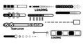 Minimalist black and white vector loading bars progress steps and verification icons in flat design style user interface elements Royalty Free Stock Photo