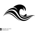 Minimalist black and white wave illustration with dynamic swirling lines isolated on transparent background Royalty Free Stock Photo