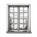 Minimalist Black And White Window Drawing With Detailed Skies