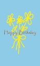 Minimalist Blue Birthday Card with Yellow Floral Bouquet and Yellow Ribbon Royalty Free Stock Photo