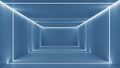 Abstract Blue Corridor with Glowing White Geometric Neon Light Rectangles and a Sense of Depth Royalty Free Stock Photo