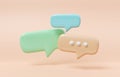 Minimalist blue green and yellow speech bubbles talk icons floating over orange background. Modern conversation or social media Royalty Free Stock Photo