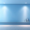 Minimalist blue room background. Illustration AI Generative