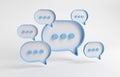 Minimalist blue speech bubbles talk icons floating over white background. Modern conversation or social media messages with shadow Royalty Free Stock Photo