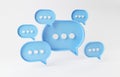 Minimalist blue speech bubbles talk icons floating over white background. Modern conversation or social media messages with shadow Royalty Free Stock Photo