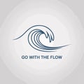 Minimalist blue wave with go with the flow text ocean water Royalty Free Stock Photo