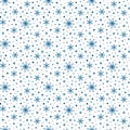 Minimalist blue white seamless pattern with Snowflakes for Christmas, New year, Winter design. Vector hand drawn background