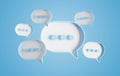 Minimalist blue and white speech bubbles talk icons floating over background. Modern conversation or social media messages with Royalty Free Stock Photo