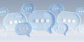 Minimalist blue and white speech bubbles talk icons floating over grey background. Modern conversation or social media messages Royalty Free Stock Photo