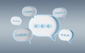 Minimalist blue and white speech bubbles talk icons floating over grey background. Modern conversation or social media messages Royalty Free Stock Photo
