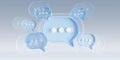 Minimalist blue and white speech bubbles talk icons floating over grey background. Modern conversation or social media messages Royalty Free Stock Photo