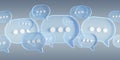 Minimalist blue and white speech bubbles talk icons floating over grey background. Modern conversation or social media messages Royalty Free Stock Photo