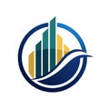 Minimalist blue and yellow logo featuring a building in the center, Develop a minimalist logo for a financial consulting firm that