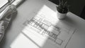 Minimalist blueprint detailing architectural design with soft light and shadows. Includes floor plan, layout, and construction Royalty Free Stock Photo