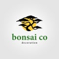 minimalist bonsai logo design with sunset icon, vector illustration of bonsai tree for business branding