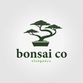 minimalist bonsai tree logo in pot, vector illustration of bonsai icon decoration, symbol for business branding