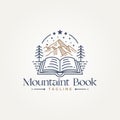 minimalist book with mountain nature\'s library line art icon logo template vector illustration design