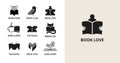 Minimalist Book, reading and writing logo. Minimal modern style book symbols and icons