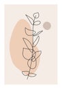 Minimalist botanical branch with leaves abstract collage