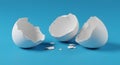 Minimalist Broken Eggshells on Vibrant Blue Background Royalty Free Stock Photo