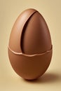 Minimalist brown Easter chocolate egg on endless beige background, Generative AI.
