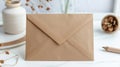 Minimalist brown envelope placed on white table under soft, ambient natural lighting Royalty Free Stock Photo