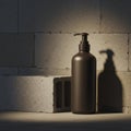 Minimalist Brown Soap Dispenser with Dramatic Shadow on Concrete Royalty Free Stock Photo
