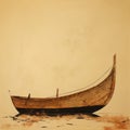 Minimalist Brown Wooden Boat Inspired By Asaf Hanuka And Brian Mashburn Royalty Free Stock Photo