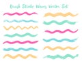 Minimalist brush stroke waves vector set. Hand drawn pink blue brushstrokes, ink splashes, Royalty Free Stock Photo