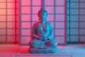 Minimalist Buddha statue in an 80s synthwave atmosphere with a pop art portrait design Royalty Free Stock Photo