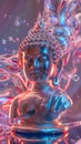 Minimalist Buddha statue in an 80s synthwave atmosphere with a pop art portrait design Royalty Free Stock Photo