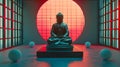 Minimalist Buddha statue in an 80s synthwave atmosphere with a pop art portrait design Royalty Free Stock Photo