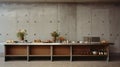 Minimalist Buffet In Brutalist Environment: Editorial Style Photograph
