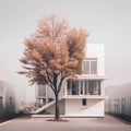 White House With Trees By Jelani Aladin: A Modern Urban Art Piece In The Style Of Filip Hodas
