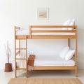 Minimalist Bunk Bed With Wooden Frame And White Bedding