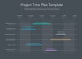 Minimalist business project time plan graph with project tasks in time intervals - dark version