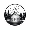 Minimalist Cabin Logo Design: Clean, Bold, Black And White Royalty Free Stock Photo
