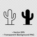 Minimalist icon, cactus vector, black and white, outline and silhouette versions Royalty Free Stock Photo