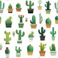 Minimalist Cactus Vector Pattern On White Background