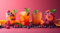 A minimalist canvas adorned with a variety of fruit-infused cocktails offers a burst of color and flavor.