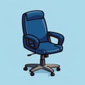 Minimalist Cartoon Blue Office Chair On Blue Background