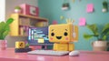 Minimalist cartoon character with coding blocks, clean and simple backdrop