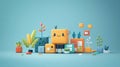 Minimalist cartoon character with coding blocks, clean and simple backdrop