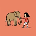 Minimalist Cartooning: Woman And Elephant In Emotionally Charged Scene