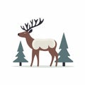 Minimalist Cartoonish Caribou Illustration in Snowy Forest