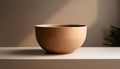 Minimalist ceramic bowl on neutral background with soft lighting, mocha mousse color Royalty Free Stock Photo